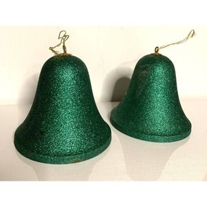 Vintage Large Glitter Christmas Bells-2-Ornaments Decor Estate find